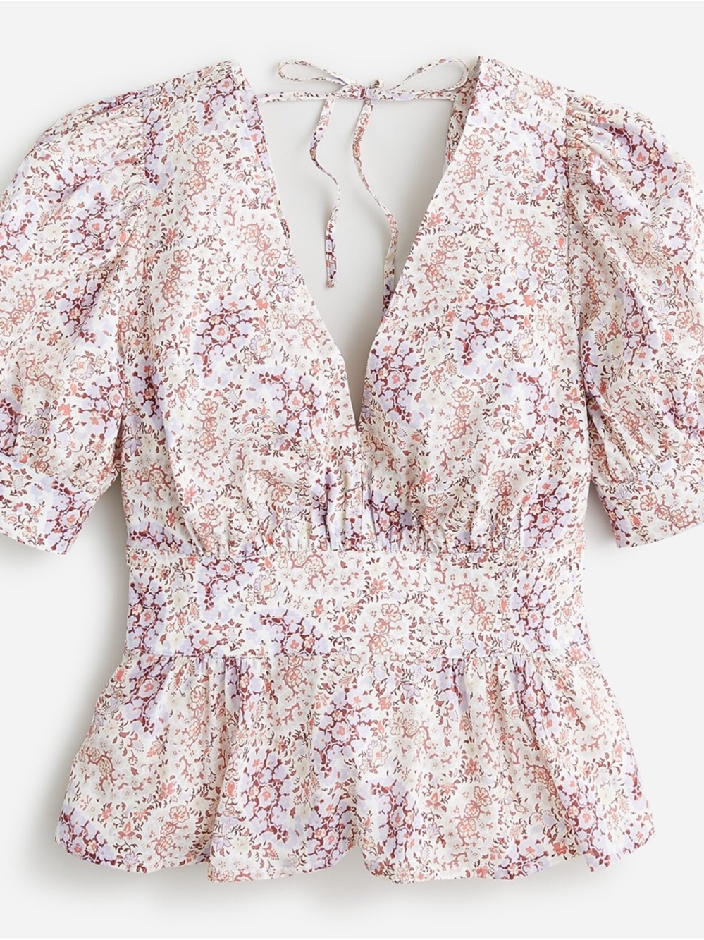 J.Crew Collection Cotton Puff Sleeve V-Neck Floral Paisley Peplum Top - Size 4